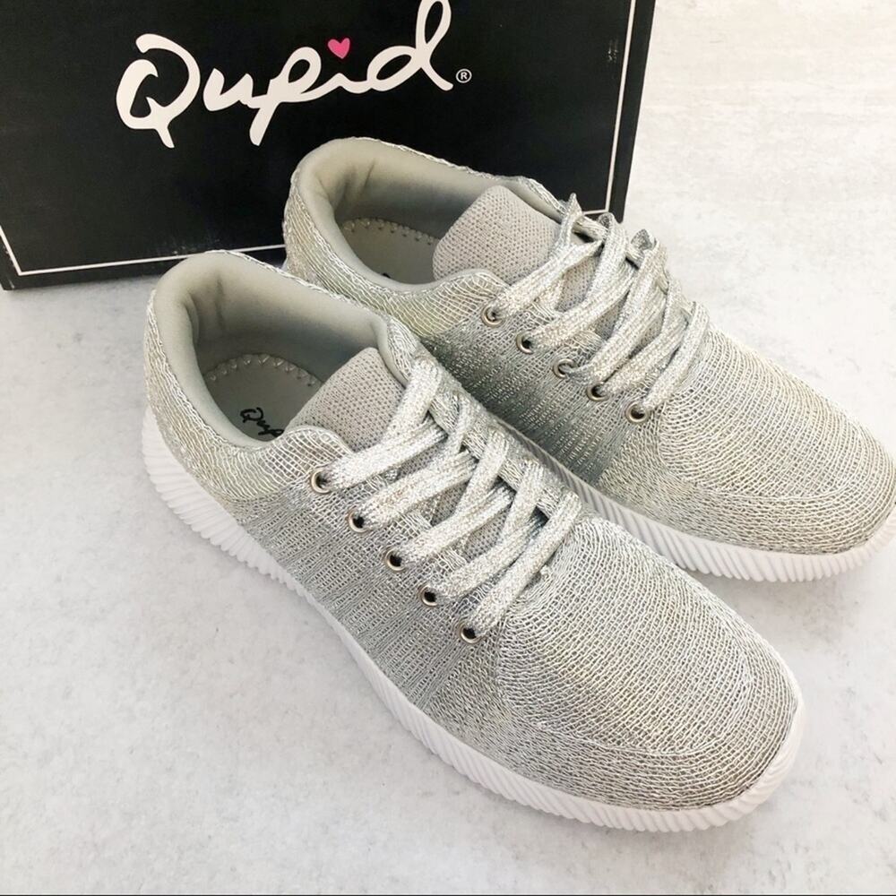 Qupid Silver Metallic Flyknit Spyrock Sneakers NEW